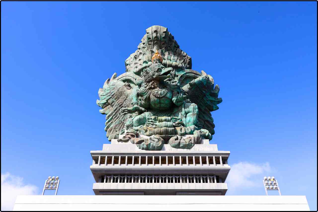 Portrait of the Garuda Wisnu Kencana statue, depicting the Hindu god Vishnu riding the mythical bird Garuda